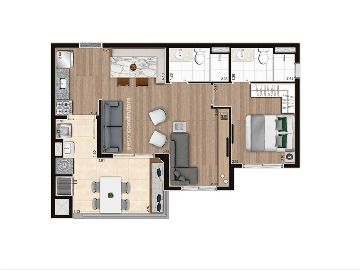Planta de 56 m� living ampliando ponta 
