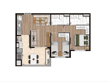 Planta de 56 m� 2 dormit�rios meio