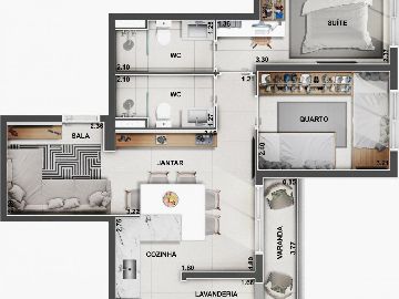 apartamento 56 m� com su�te