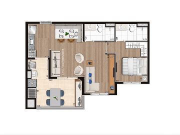 Planta de 56 m� living ampliando meio