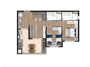 Planta de 56 m� 2 dormit�rios ponta 