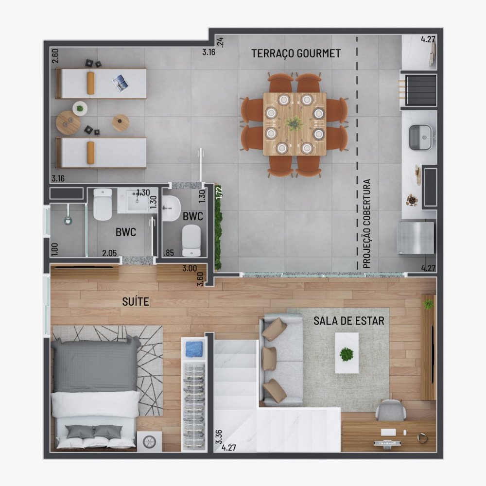 Planta andar superior cobertura de 124 m�