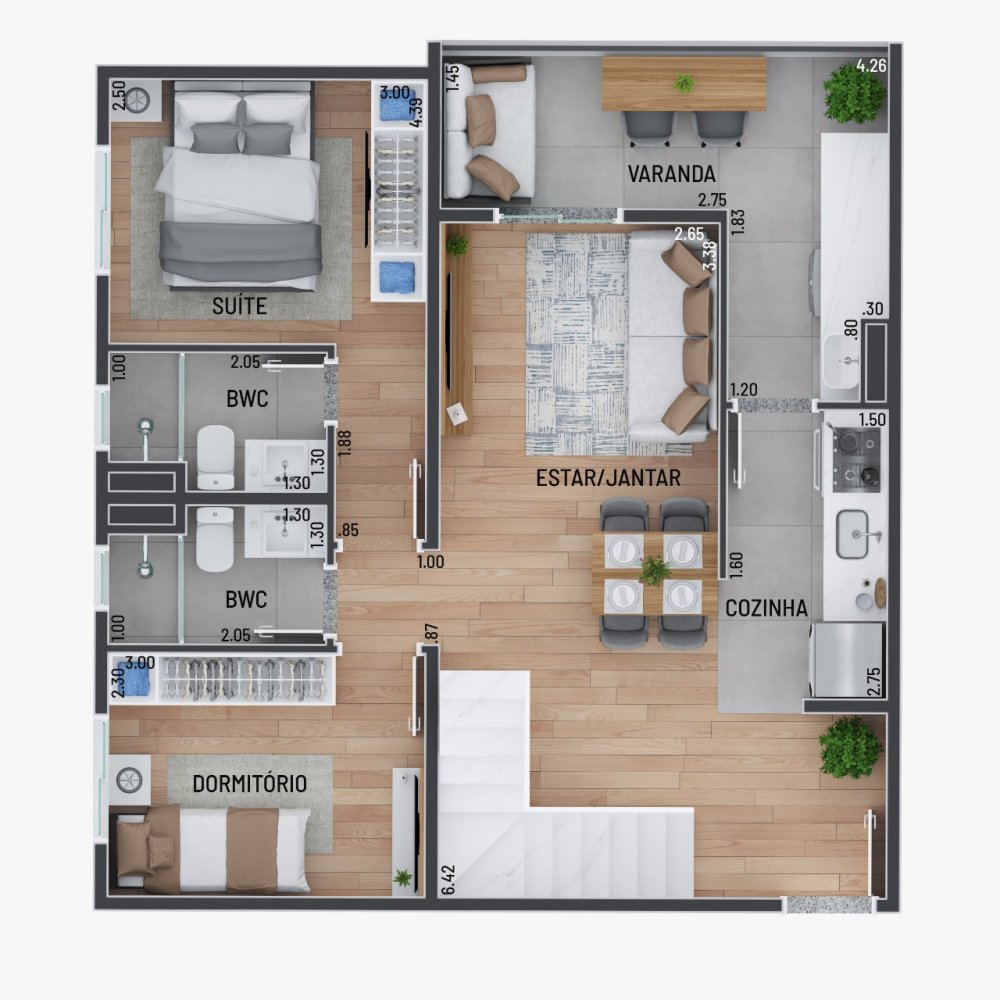 Planta andar inferior cobertura de 124 m�