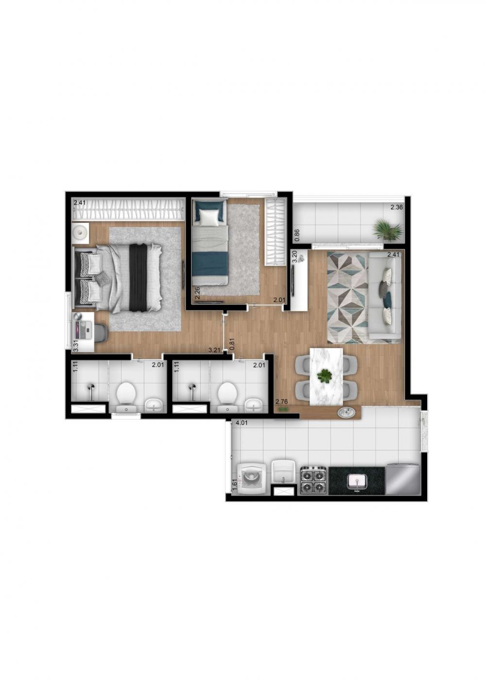 apartamento 42 m� com su�te