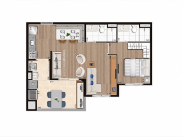 Planta de 56 m living ampliando meio